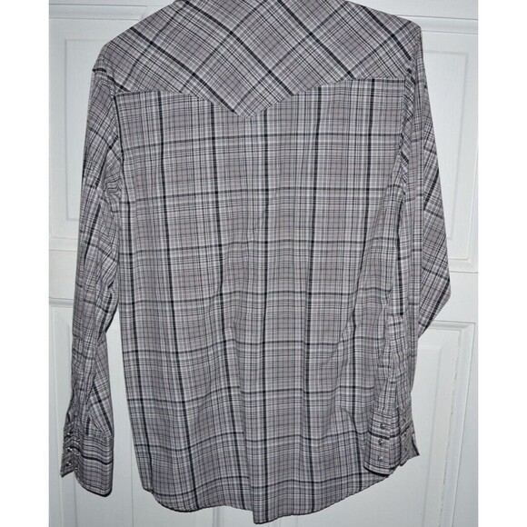 Wrangler Retro Western Shirt Mens M gray Plaid Pearl Snap Cowboy Pockets - Picture 3 of 5